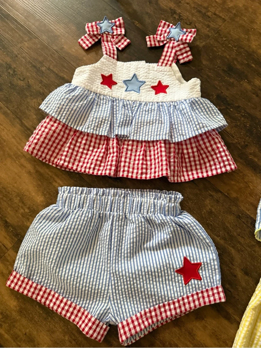 Rare Editions 12 month Summer Seersucker Outfit Set - Red, Blue, Yellow